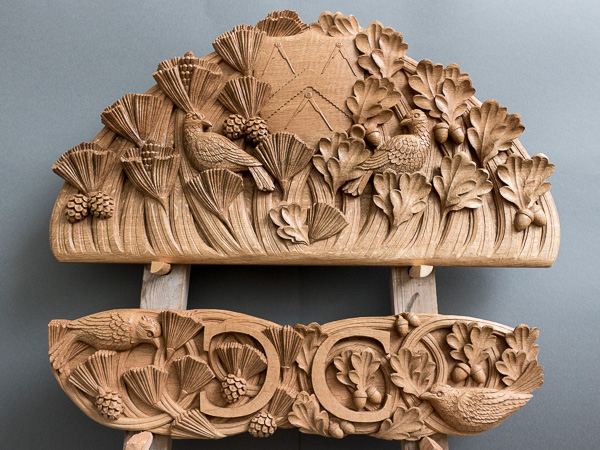 Carved Oak panel including The Capenters' Company Coat of Arms
